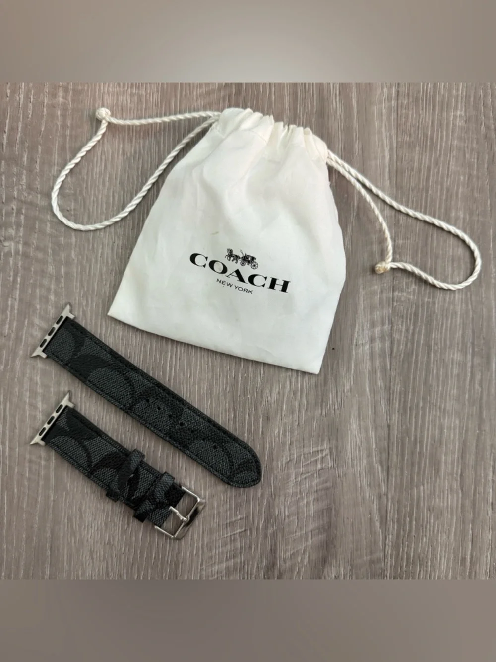 Authentic COACH Black Signature C Leather Apple Watch Band 42mm 44mm 45mm 49mm